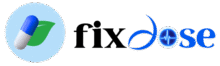 FixDose logo with capsule, green leaf, and medical design symbolizing safe and accurate dose, healthcare, and trusted pharmacy  services.